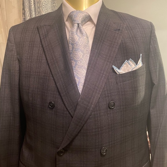 CUSTOM MADE 100% Wool Charcoal Plaid Double Breasted Suit